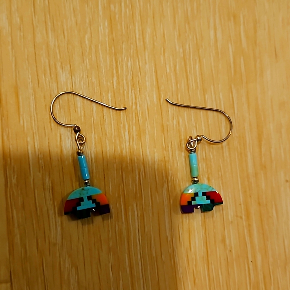 Bear turquoise and other semi precious stone earrings